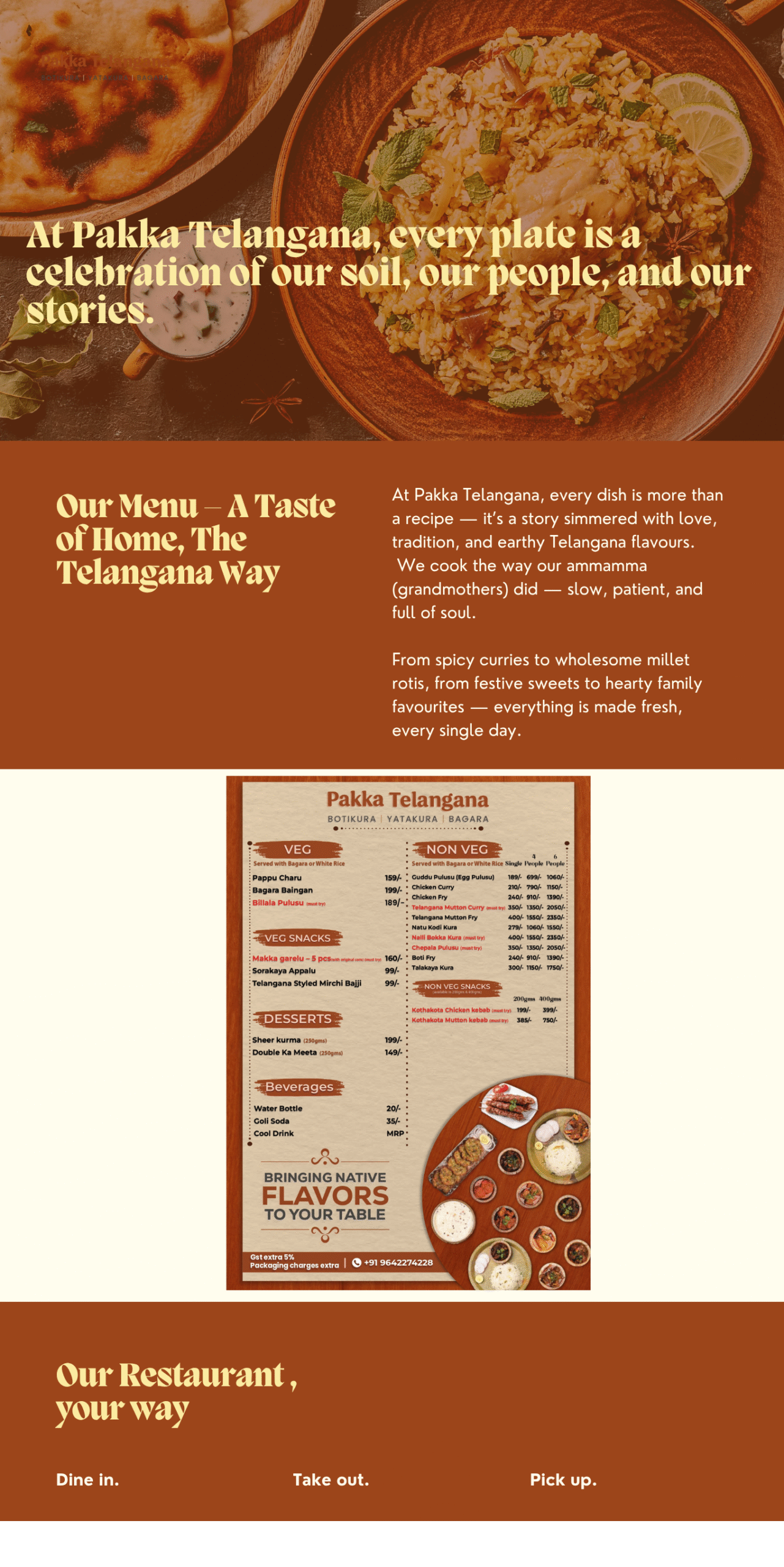food and restaurant service website in yellow and dark red photographic style